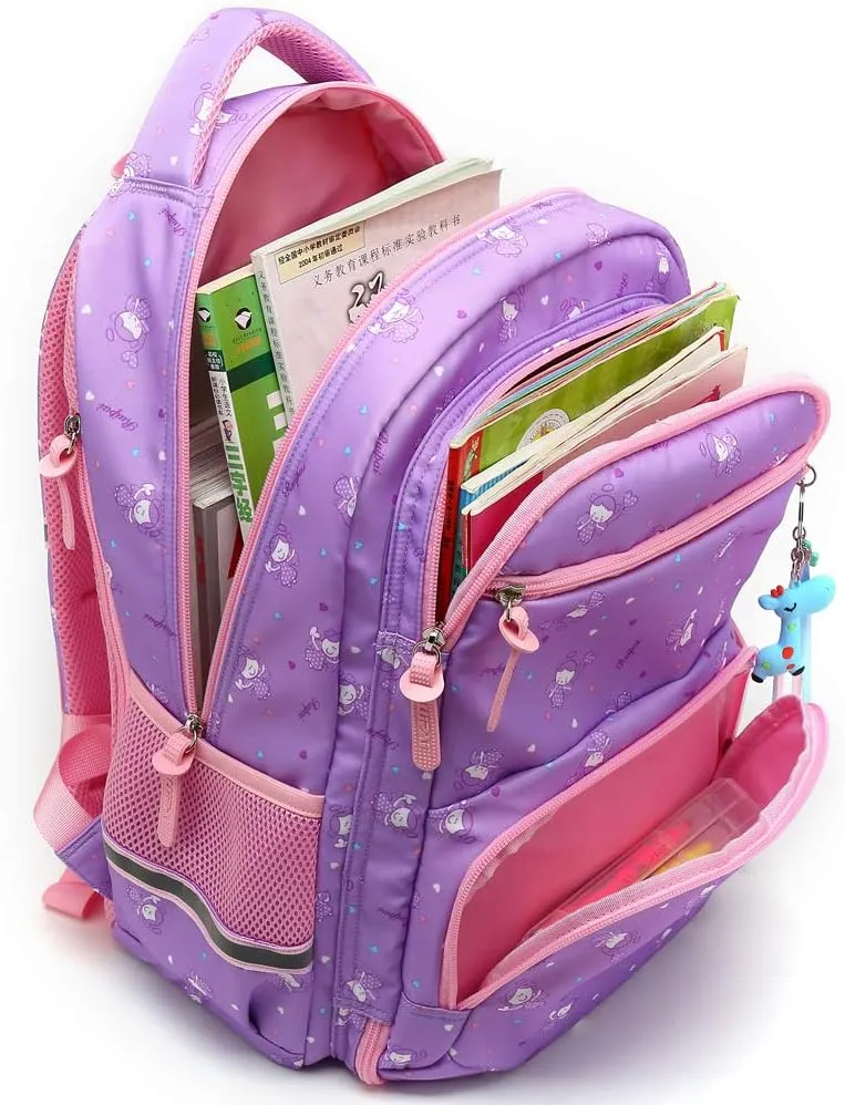 Kids Girls School Backpack with Chest Strap Princess Cute Big Elementary Bookbag (Medium, Purple)