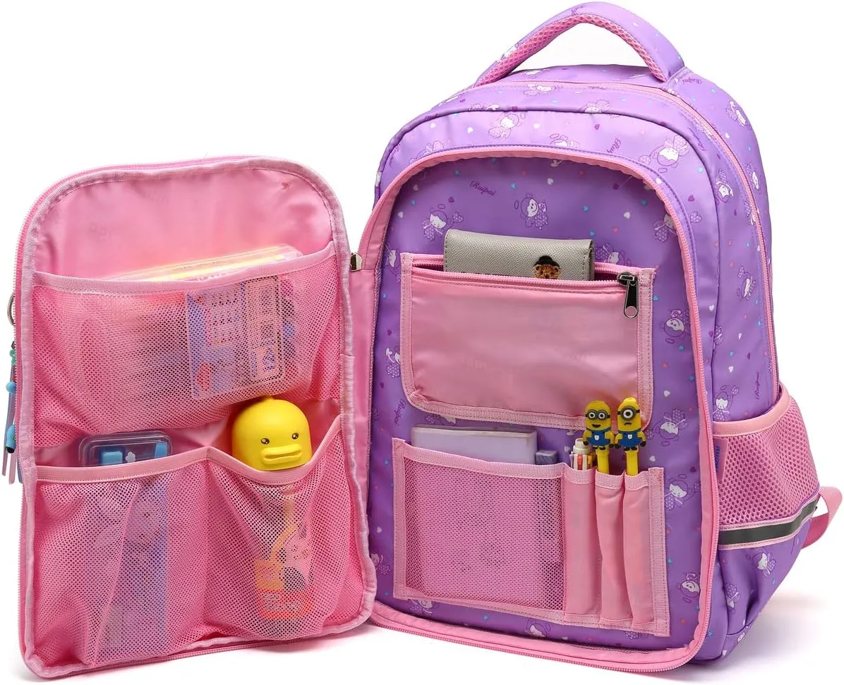 Kids Girls School Backpack with Chest Strap Princess Cute Big Elementary Bookbag (Medium, Purple)