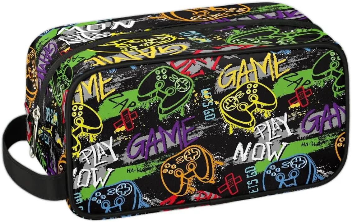 Kids Travel Toiletry Bag, Game Controller Waterproof Hanging Dopp Kit for Teens Boys, Cool Switch Carrying Case Compatible with Nintendo Switch and New Switch OLED Console
