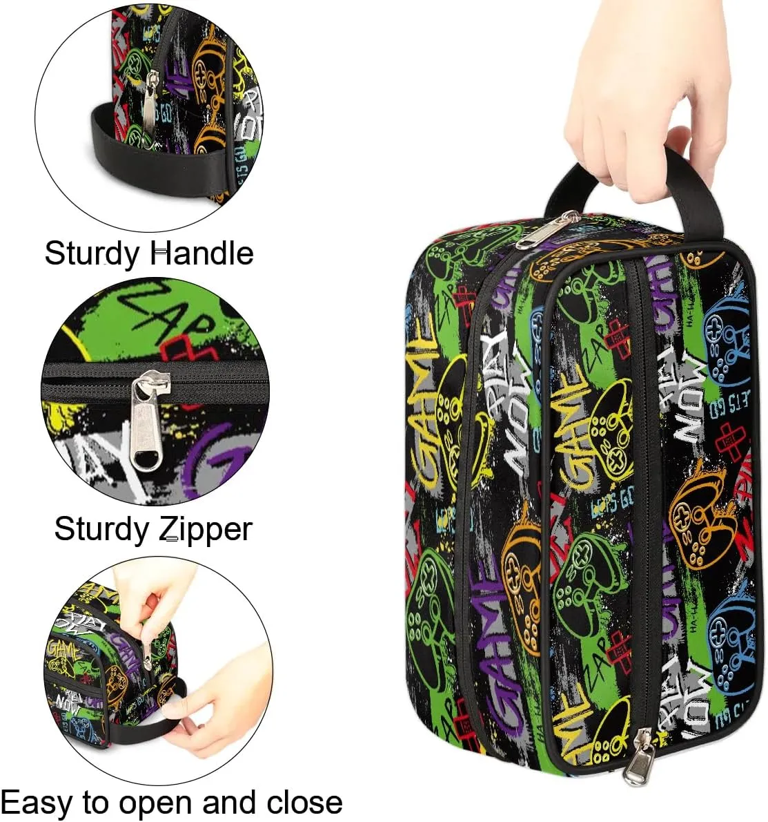 Kids Travel Toiletry Bag, Game Controller Waterproof Hanging Dopp Kit for Teens Boys, Cool Switch Carrying Case Compatible with Nintendo Switch and New Switch OLED Console