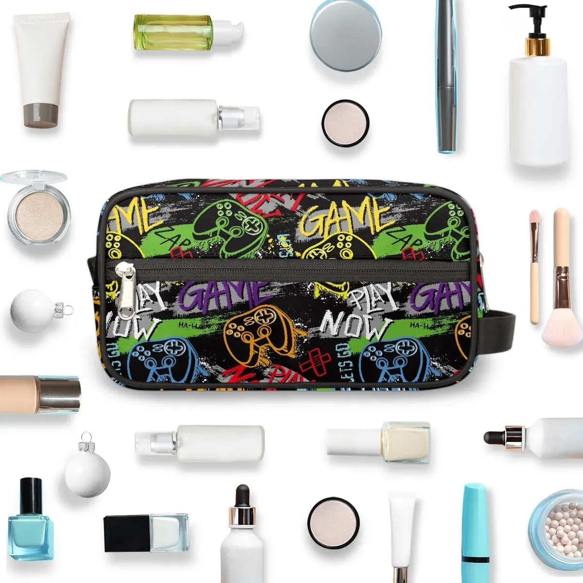 Kids Travel Toiletry Bag, Game Controller Waterproof Hanging Dopp Kit for Teens Boys, Cool Switch Carrying Case Compatible with Nintendo Switch and New Switch OLED Console