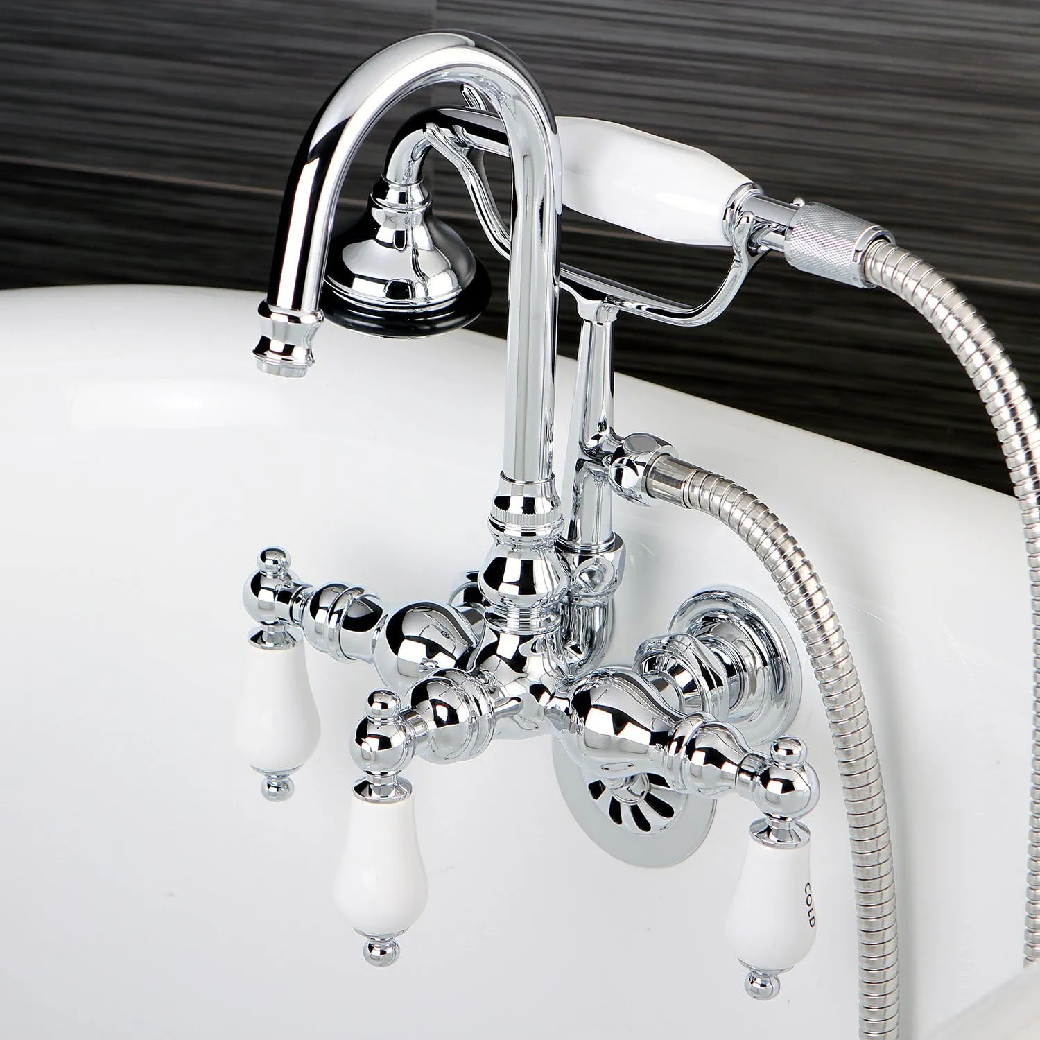 Kingston Brass AE10T1 Aqua Vintage 4-5/9" in Spout Reach Wall Mount Clawfoot Tub Faucet, Polished Chrome