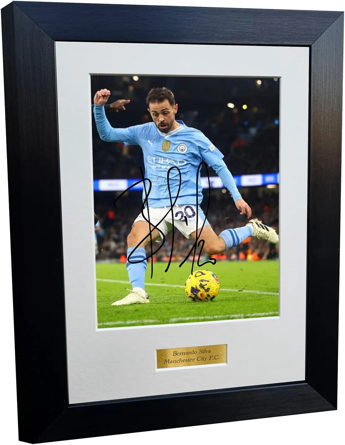 Kitbags & Lockers 12x8 A4 Bernardo Silva Manchester City F.C. Autographed Signed Photo Photograph Picture Frame Football Soccer Poster Gift 8x6, Black