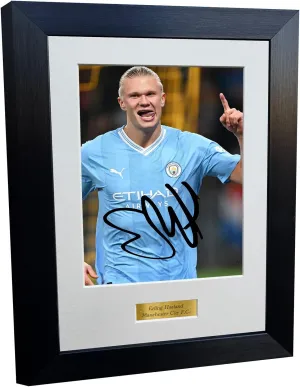 Kitbags & Lockers 12x8 A4 Erling Haaland Manchester City F.C. Autographed Signed Photo Photograph Picture Frame Football Soccer Poster Gift 8x6, Black