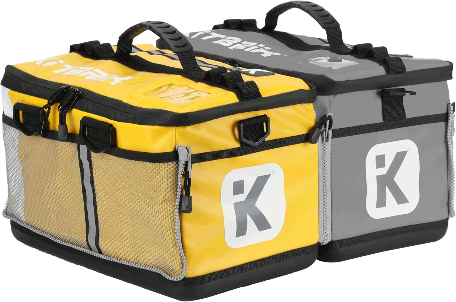 KITBRIX Bag Bundle - 2x Sports Bags that Zip Together - Solid Waterproof Base - Triathlon Transition Bags - Multi-Use Duffle Bag for Wet & Muddy Gear - Gym Bag, Swim Bag, Soccer Bag - Yellow & Gray