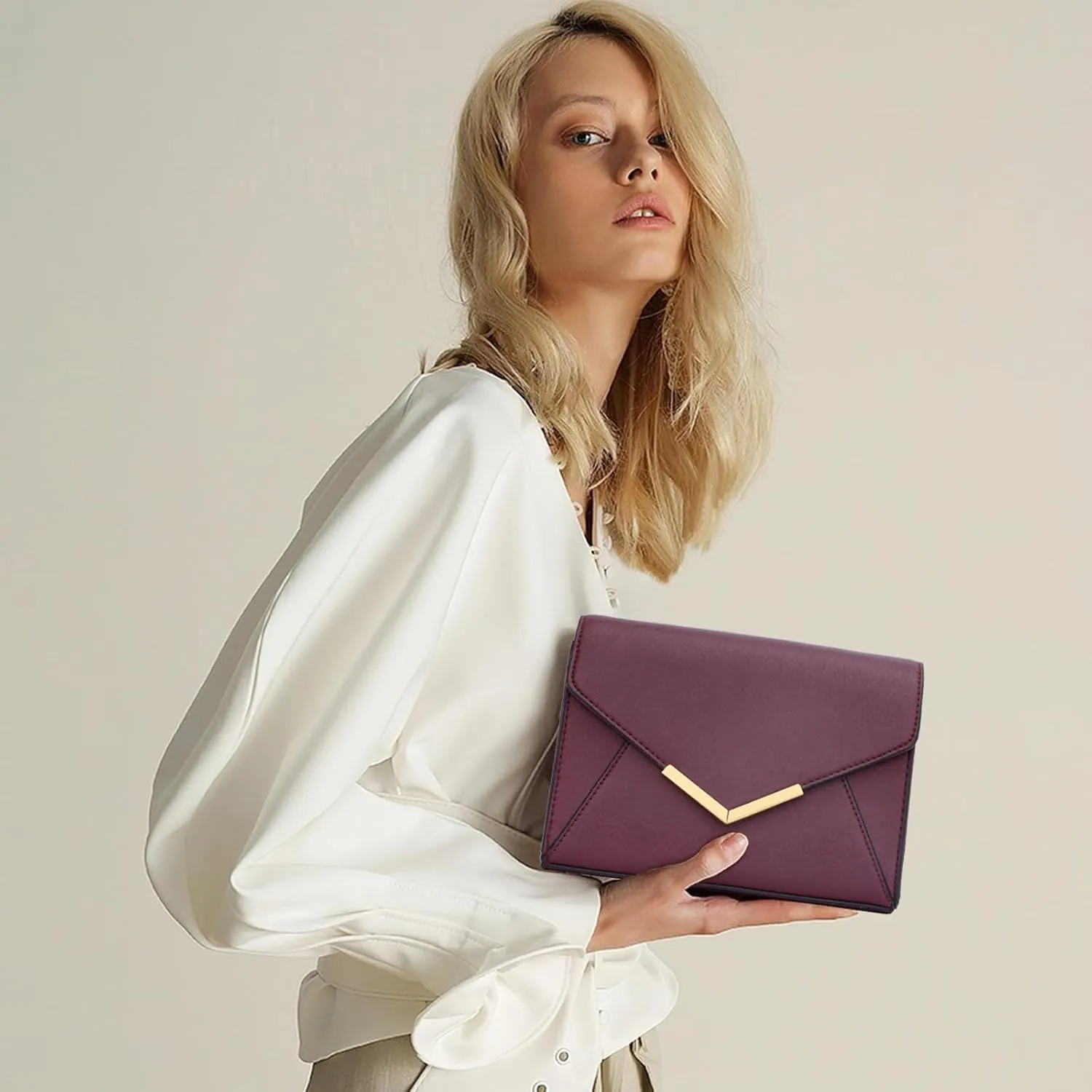 KKXIU Women Elegant Faux Leather Evening Envelope Clutch Purse Foldover Bags for Party Wedding Prom
