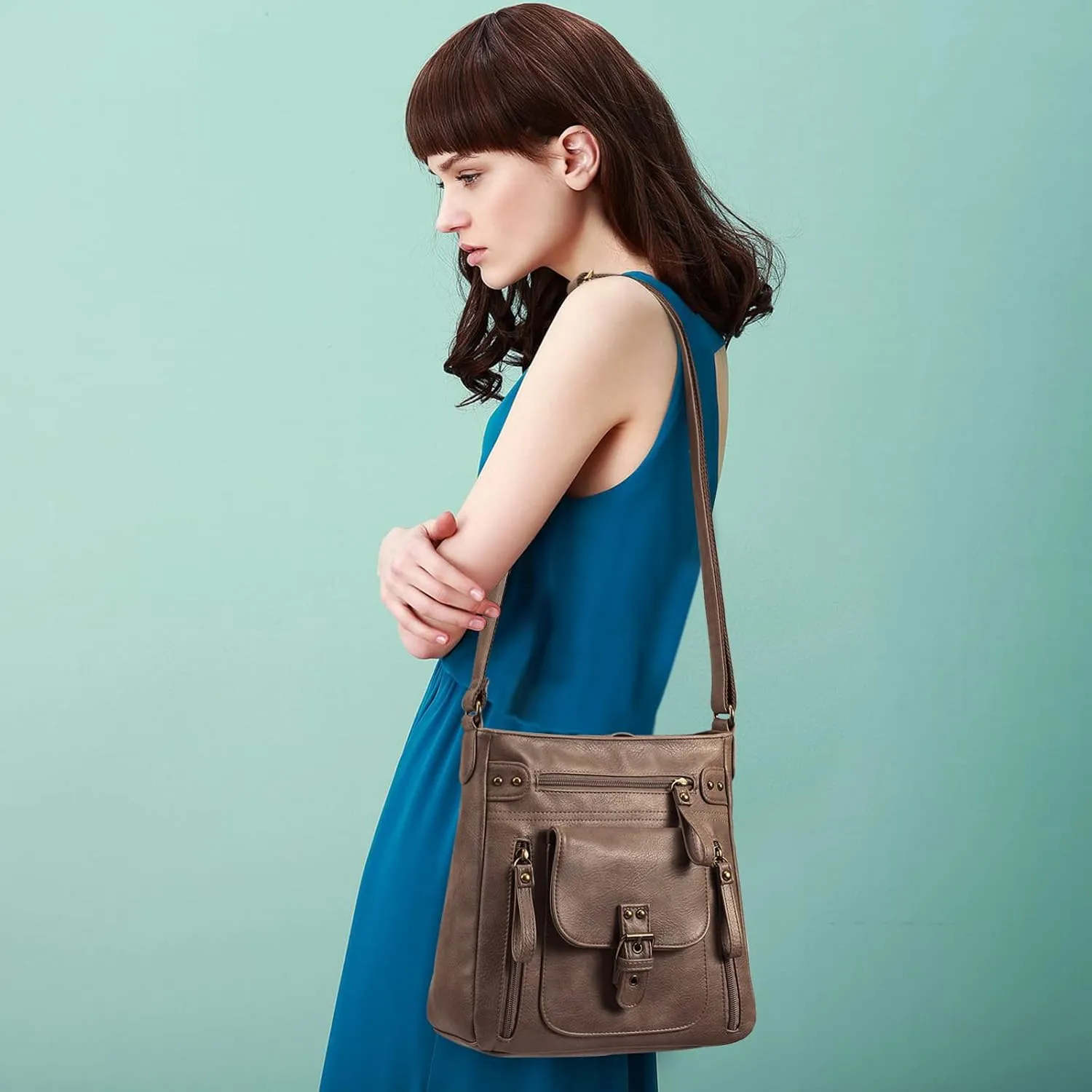 KL928 Crossbody Bags for Women, Multi Pocket Shoulder Bags, Medium PU Leather Cross Body Purses