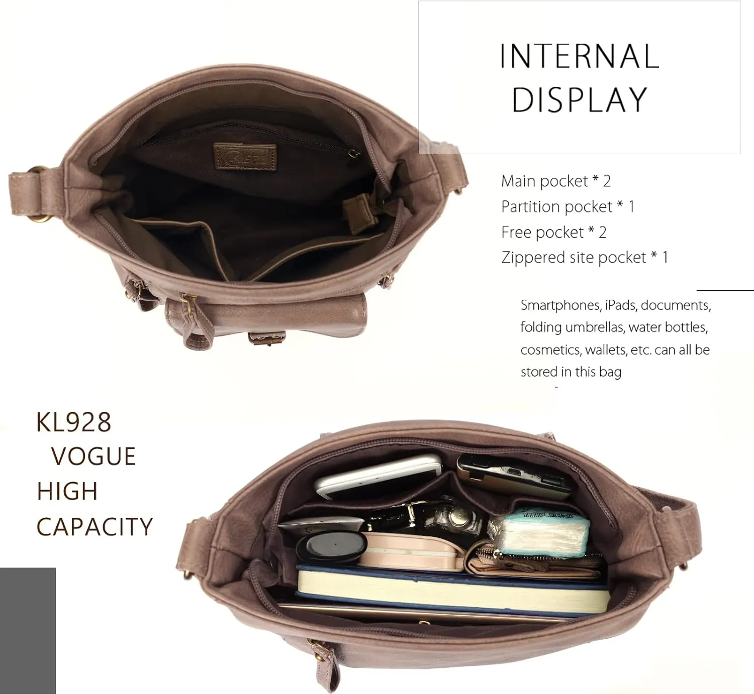 KL928 Crossbody Bags for Women, Multi Pocket Shoulder Bags, Medium PU Leather Cross Body Purses