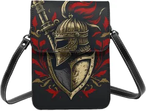 knight medieval heraldic crown vintage Leather Small Crossbody Bags for Women Cell Phone Bag Wallet Purses with Adjustable Strap