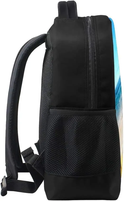 Kuizee Classic Backpack Schoolbag Adjustable Padded Shoulder Straps Daypack ﻿Beach Snail Blue Sea Starfish Shell Summer Casual Bags Durable College Daily 16Inch