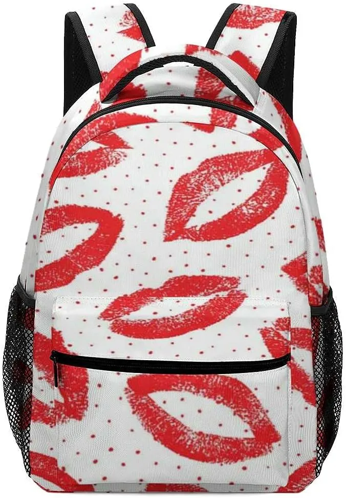 Kuizee Travel Laptop Backpack Business Daypack Work Bookbag Lipstick Kiss Lips Traces Red Durable iPad Tablet School College Book Bags Casual Bags for Men and Women