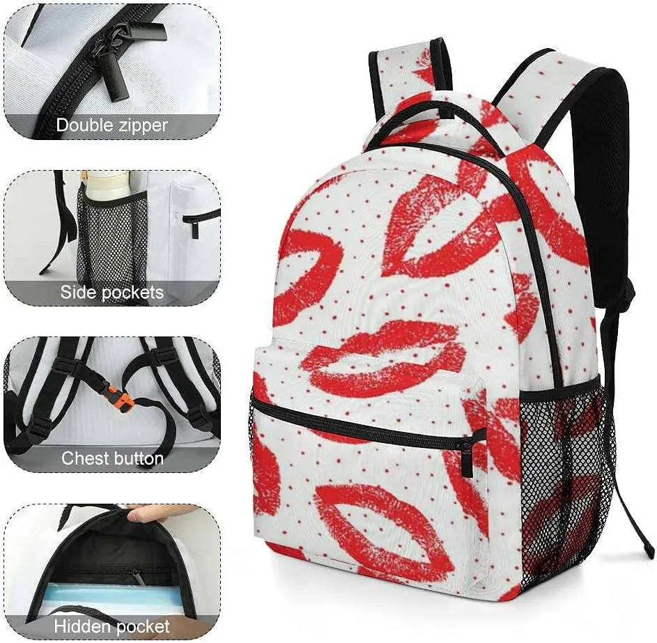 Kuizee Travel Laptop Backpack Business Daypack Work Bookbag Lipstick Kiss Lips Traces Red Durable iPad Tablet School College Book Bags Casual Bags for Men and Women