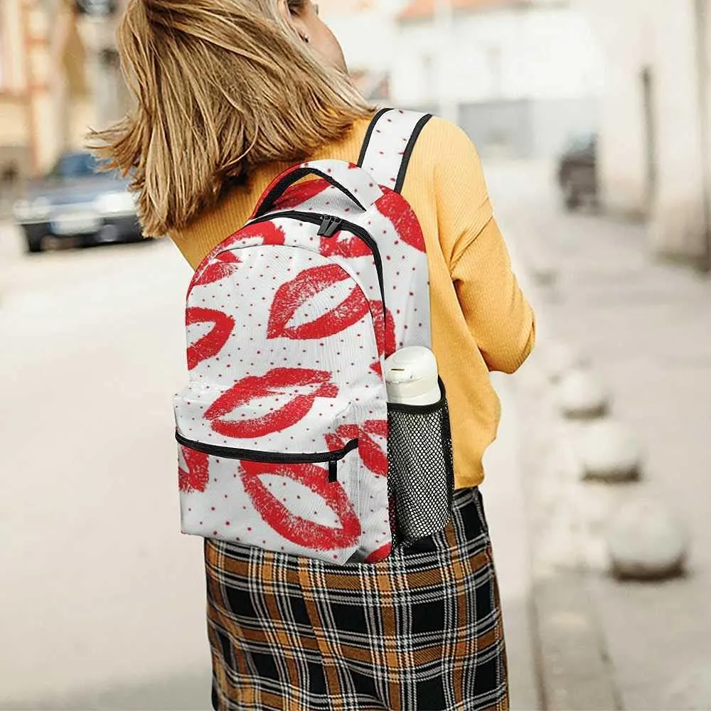 Kuizee Travel Laptop Backpack Business Daypack Work Bookbag Lipstick Kiss Lips Traces Red Durable iPad Tablet School College Book Bags Casual Bags for Men and Women
