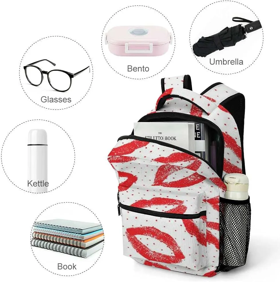 Kuizee Travel Laptop Backpack Business Daypack Work Bookbag Lipstick Kiss Lips Traces Red Durable iPad Tablet School College Book Bags Casual Bags for Men and Women
