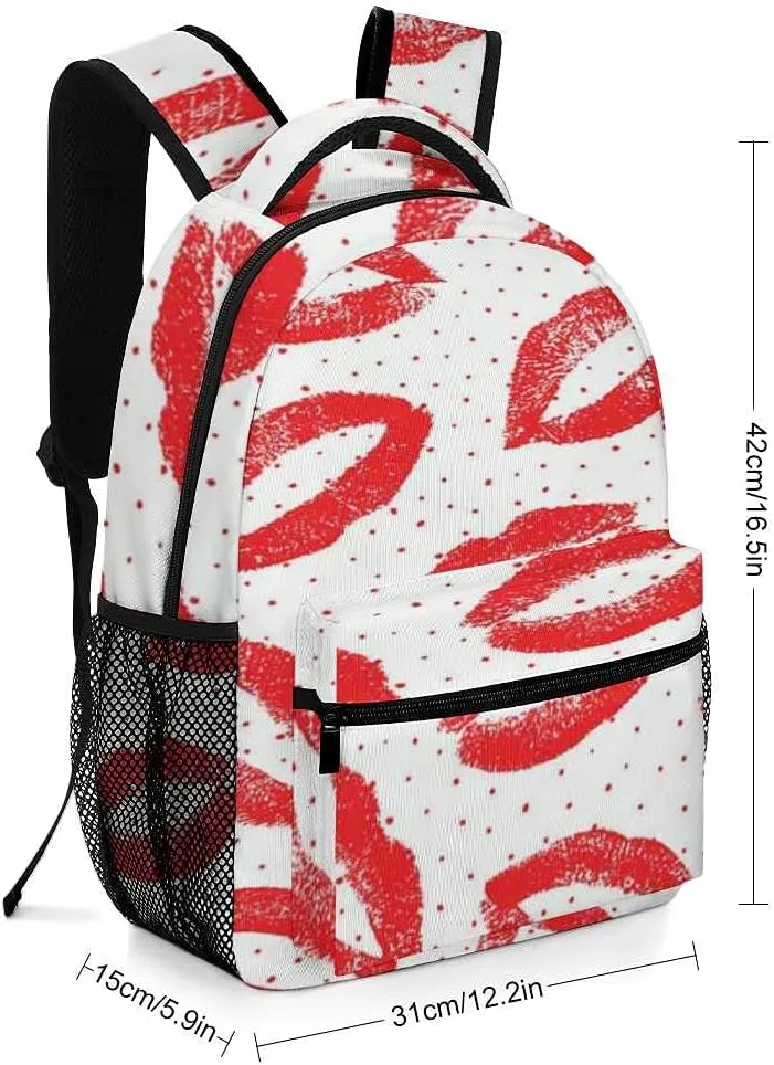 Kuizee Travel Laptop Backpack Business Daypack Work Bookbag Lipstick Kiss Lips Traces Red Durable iPad Tablet School College Book Bags Casual Bags for Men and Women
