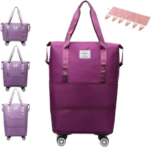 Kulken Travel Bag with Wheels, 2025 New Large Capacity Travel Bag, Wheel Removable, Convertible Womens Duffle Bags(Dark Purple)