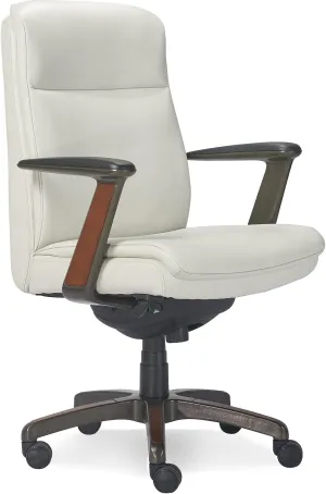 La-Z-Boy Dawson Modern Executive Office, Adjustable High Back Ergonomic Computer Chair with Lumbar Support, White Bonded Leather with Wood Inlay