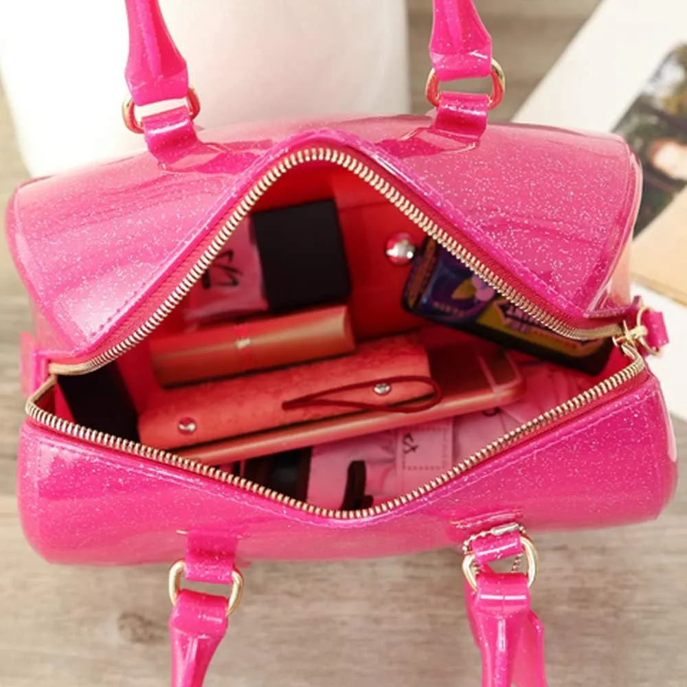 Ladies Summer Transparent Handbag Jelly Boston Shoulder Bag Candy Color Purses