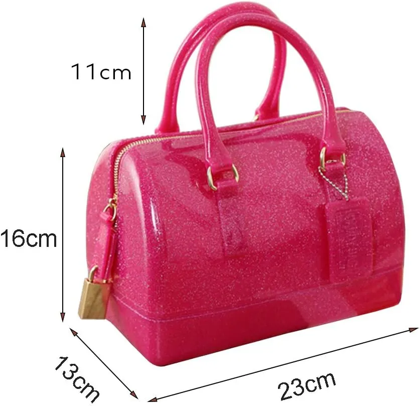 Ladies Summer Transparent Handbag Jelly Boston Shoulder Bag Candy Color Purses