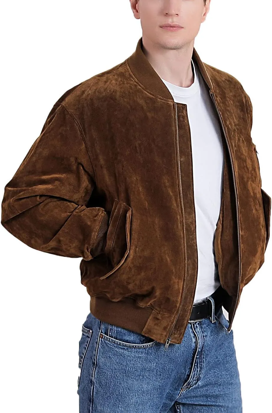 Landing Leathers Men MA-1 Suede Leather Flight Bomber Jacket (Also available in Big & Tall)