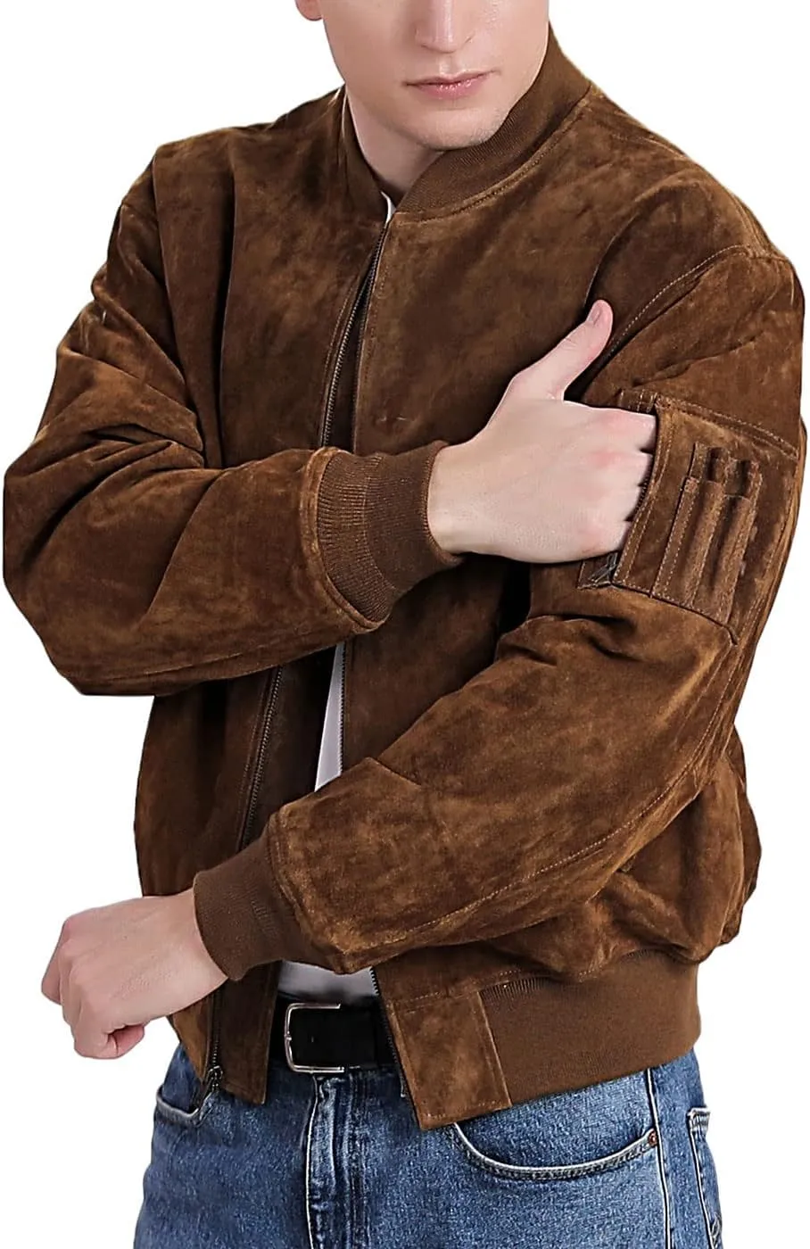 Landing Leathers Men MA-1 Suede Leather Flight Bomber Jacket (Also available in Big & Tall)