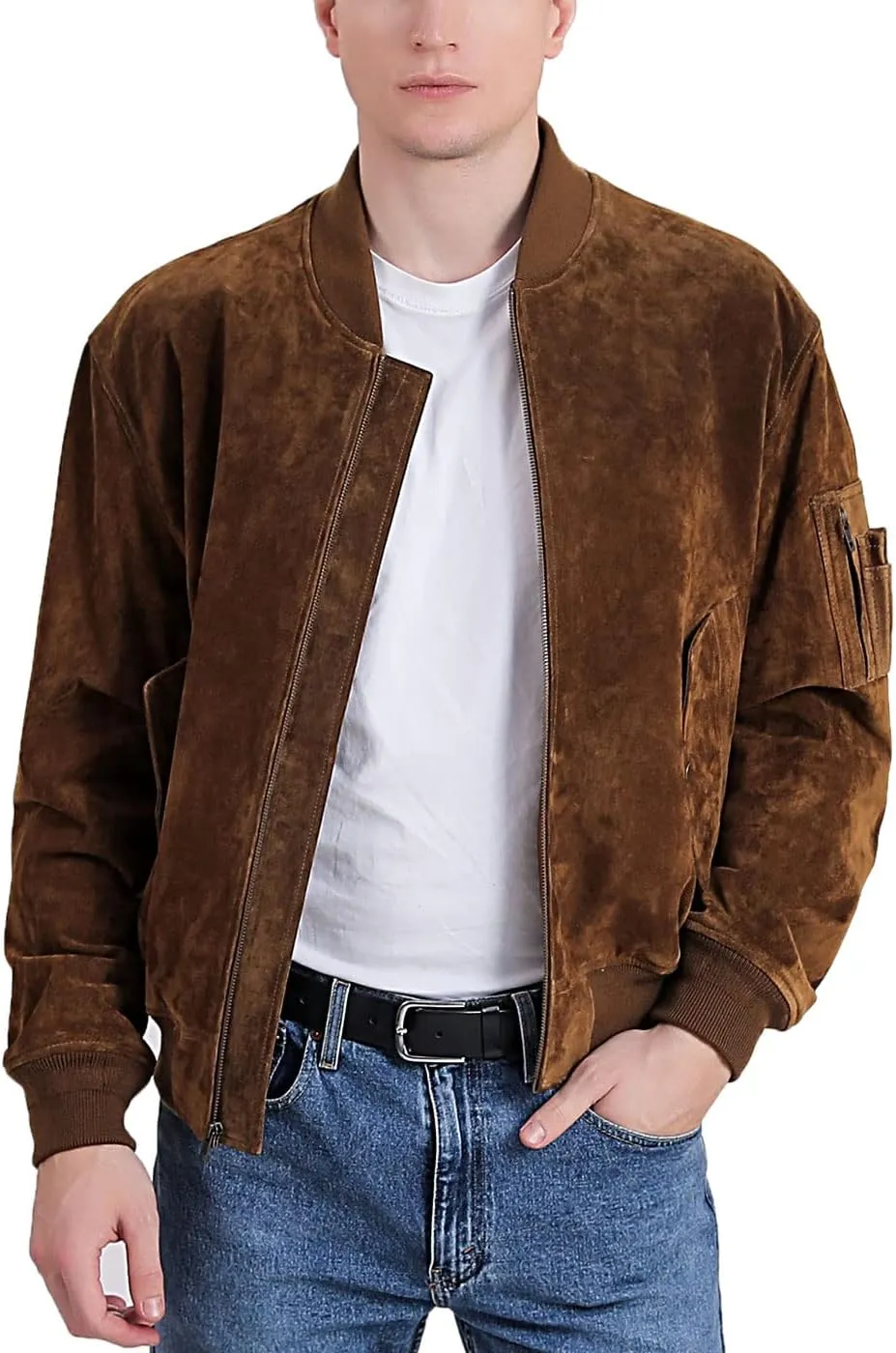 Landing Leathers Men MA-1 Suede Leather Flight Bomber Jacket (Also available in Big & Tall)