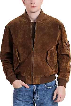 Landing Leathers Men MA-1 Suede Leather Flight Bomber Jacket (Also available in Big & Tall)