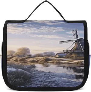 Landscape with A Traditional Windmill Toiletry Bag For Women Waterproof Travel Cosmetic Bags Bathroom Hanging Storage Bag
