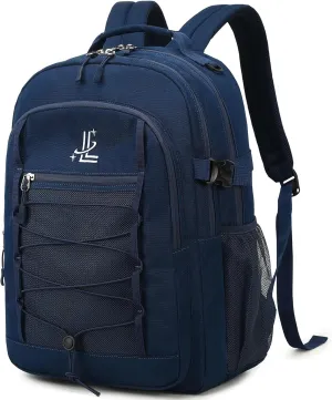 Lanola Basic Multi-Pocket Multipurpose Casual Backpack Water Resistant Bag for Business Travel Hiking Daypack - Dark Blue
