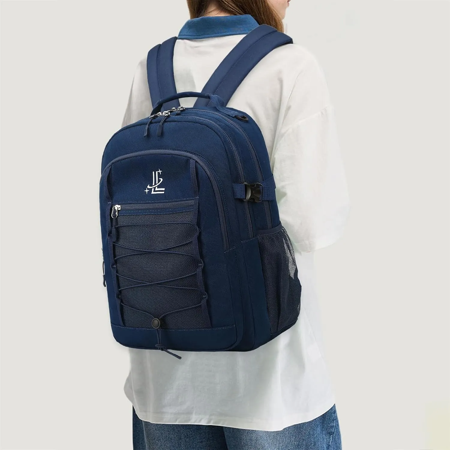 Lanola Basic Multi-Pocket Multipurpose Casual Backpack Water Resistant Bag for Business Travel Hiking Daypack - Dark Blue