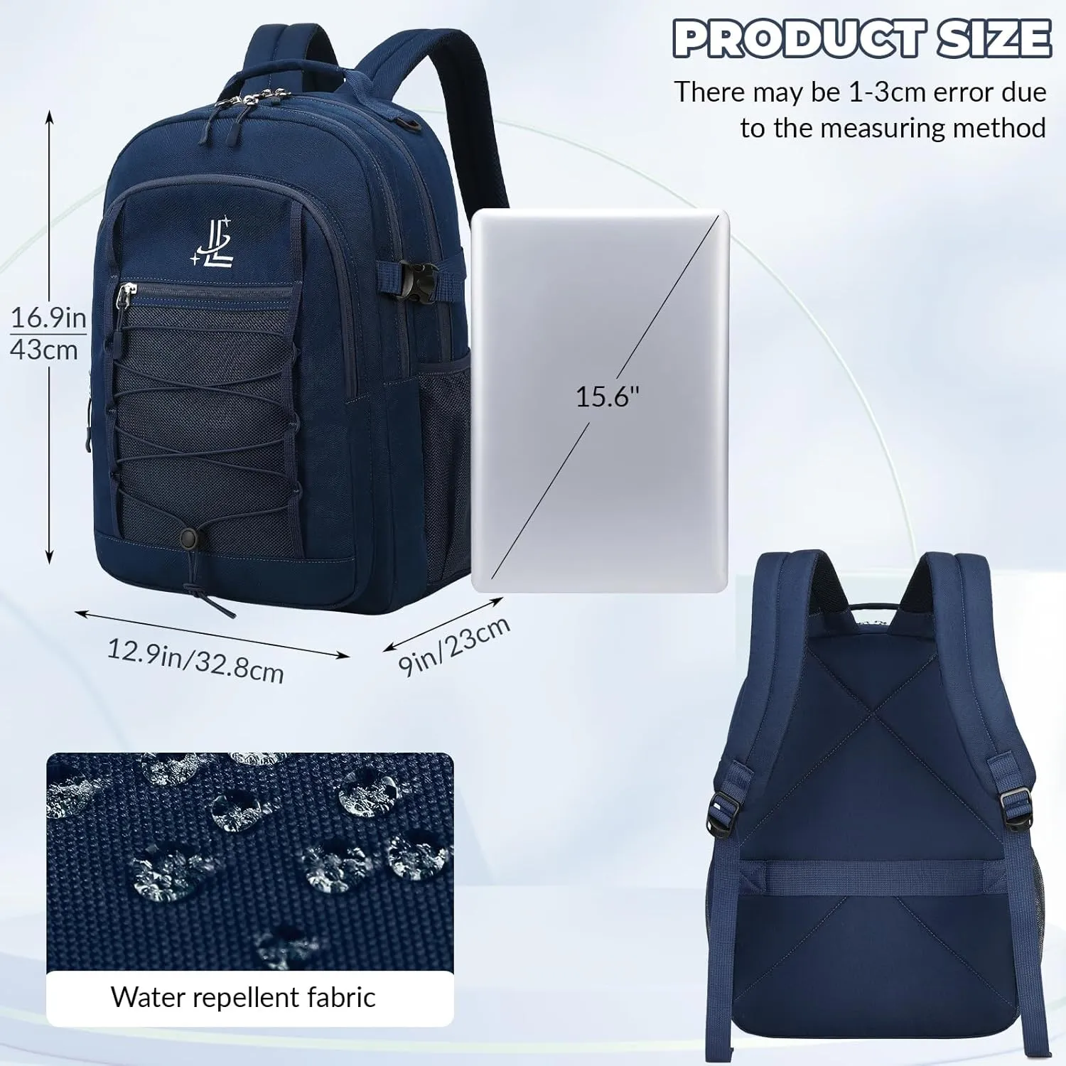 Lanola Basic Multi-Pocket Multipurpose Casual Backpack Water Resistant Bag for Business Travel Hiking Daypack - Dark Blue