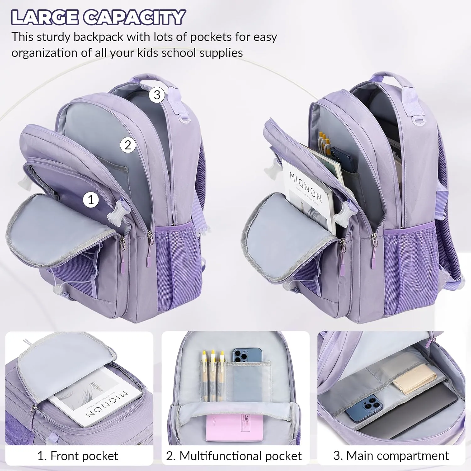 Lanola Basic Multi-Pocket Multipurpose Casual Backpack Water Resistant Bag for Business Travel Hiking Daypack - Dark Blue