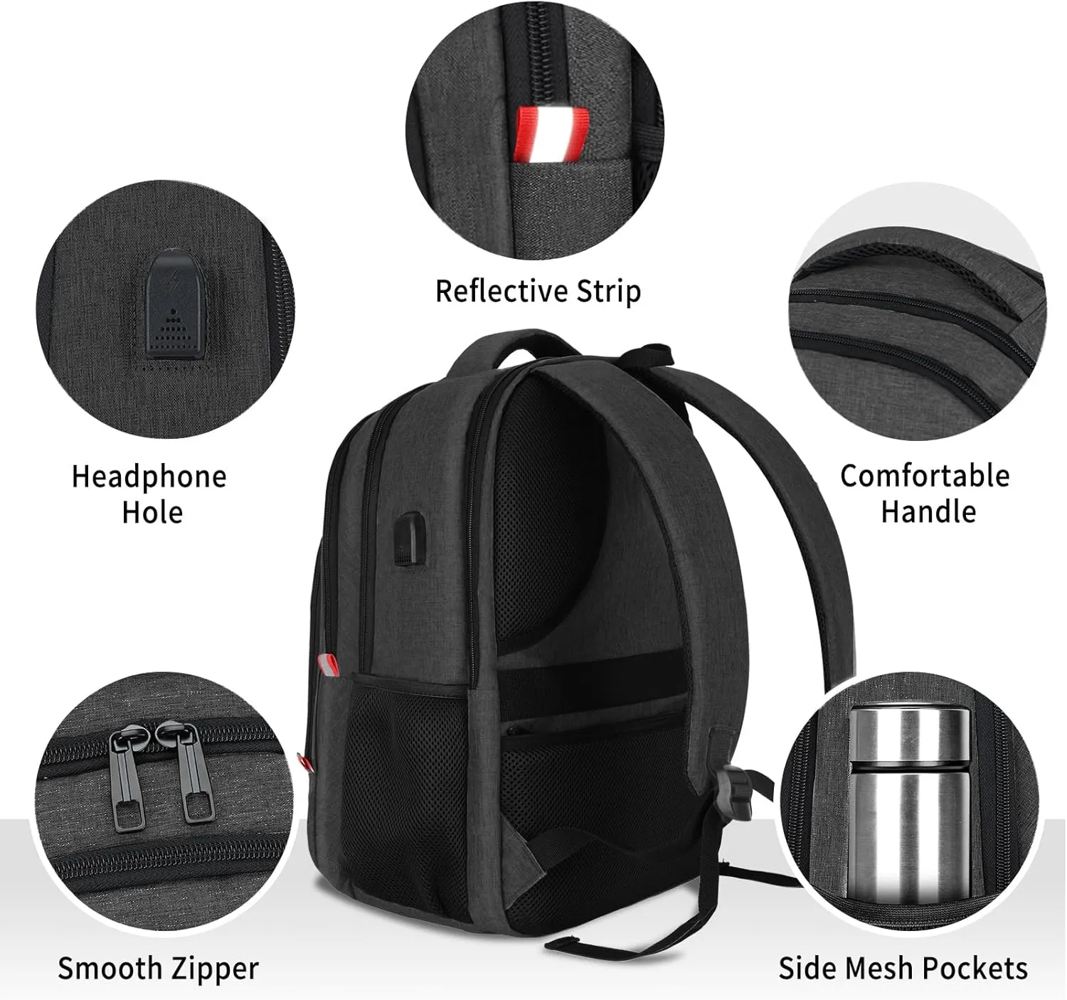 Laptop Backpack for Men,School Backpack with USB Charging Port,Water Resistant Backpack for teens boys,Business Work College bookbag,book bag Fits 15.6 Inch,Black Back Pack