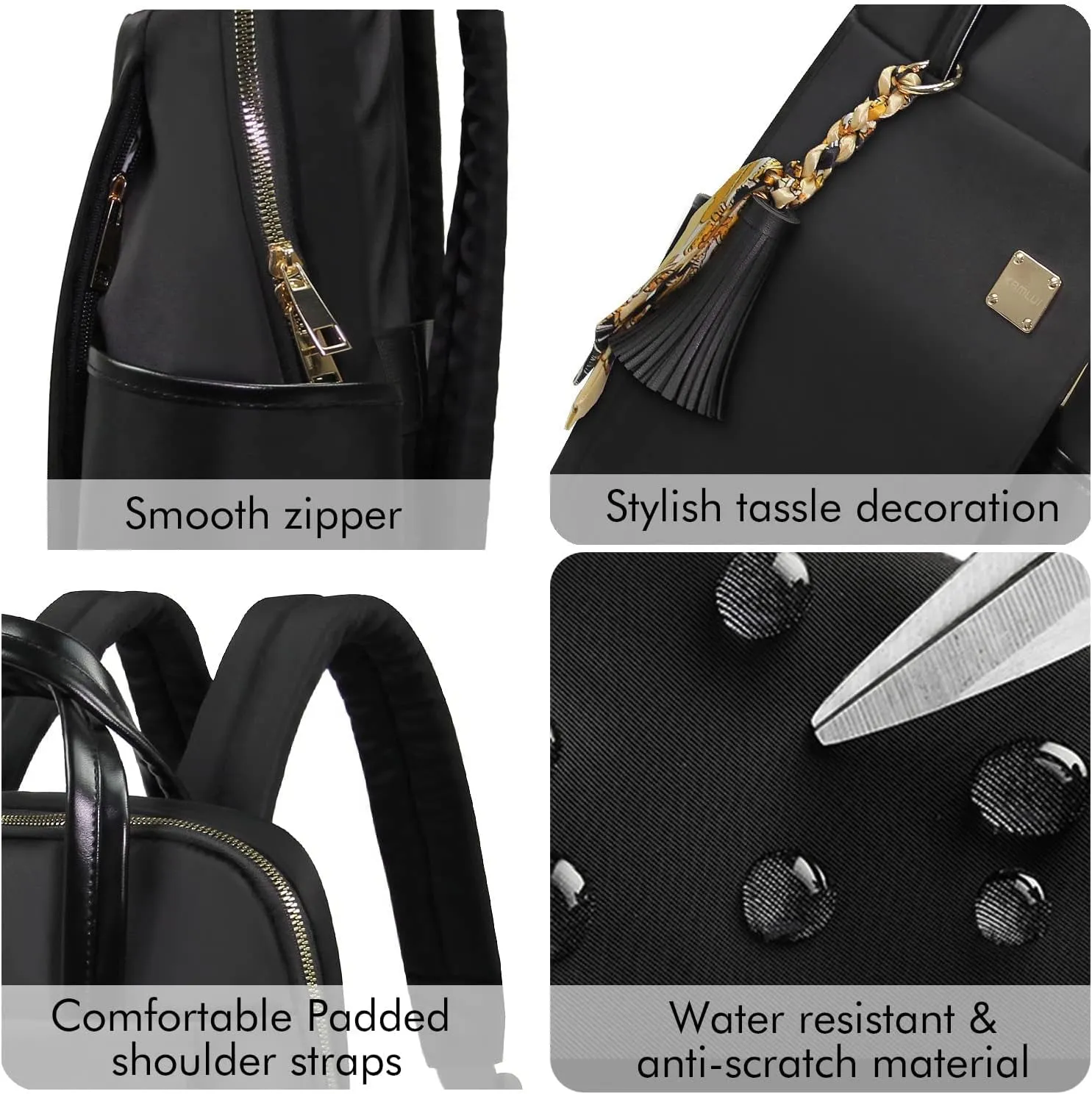 Laptop Backpack for Women Slim Travel - Laptop Bag Computer Case Fit up to 15.6-inch Notebook Lightweight Medium Size Purse for Work Bookbag Water-resistant Business Fashion Stylish Nylon Black