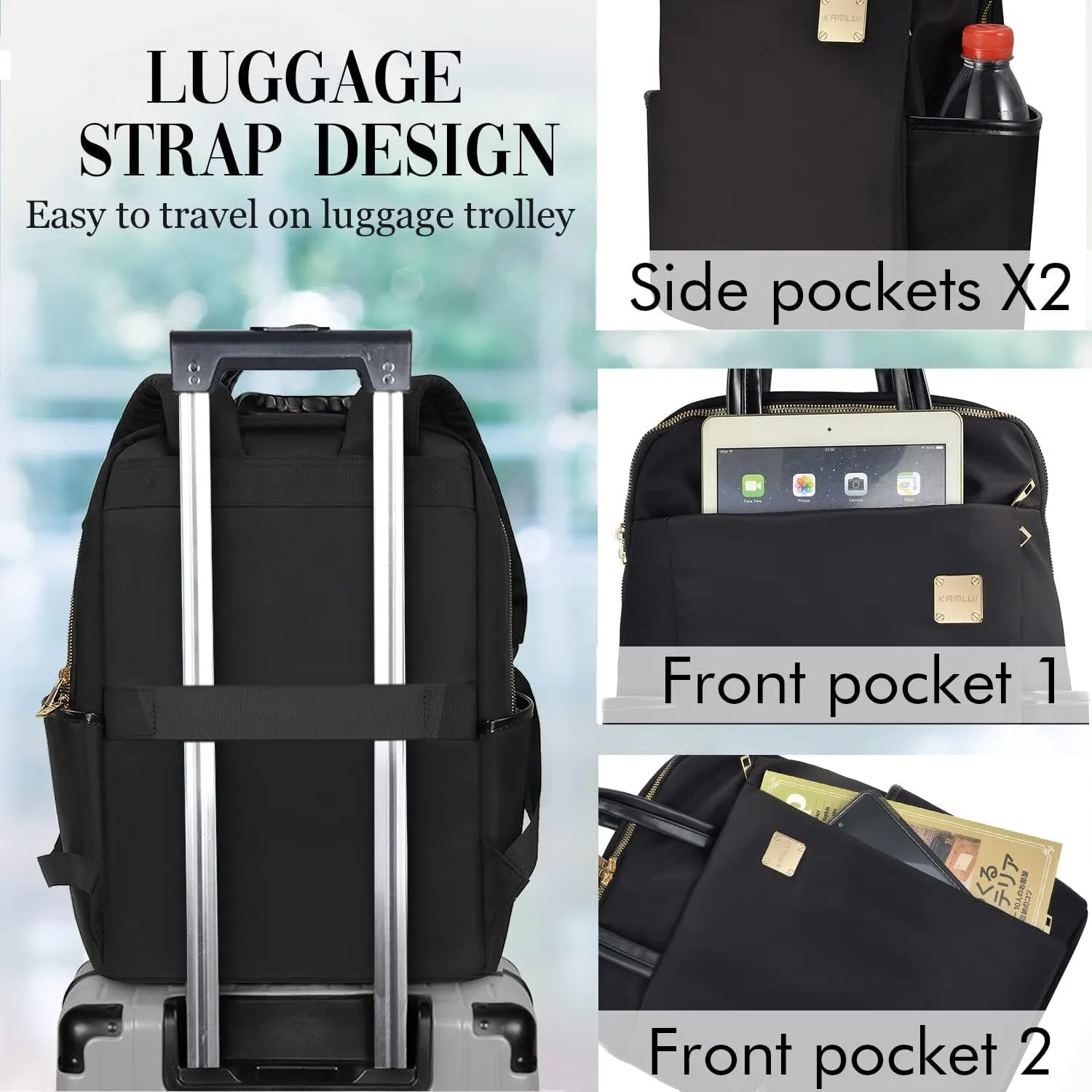 Laptop Backpack for Women Slim Travel - Laptop Bag Computer Case Fit up to 15.6-inch Notebook Lightweight Medium Size Purse for Work Bookbag Water-resistant Business Fashion Stylish Nylon Black