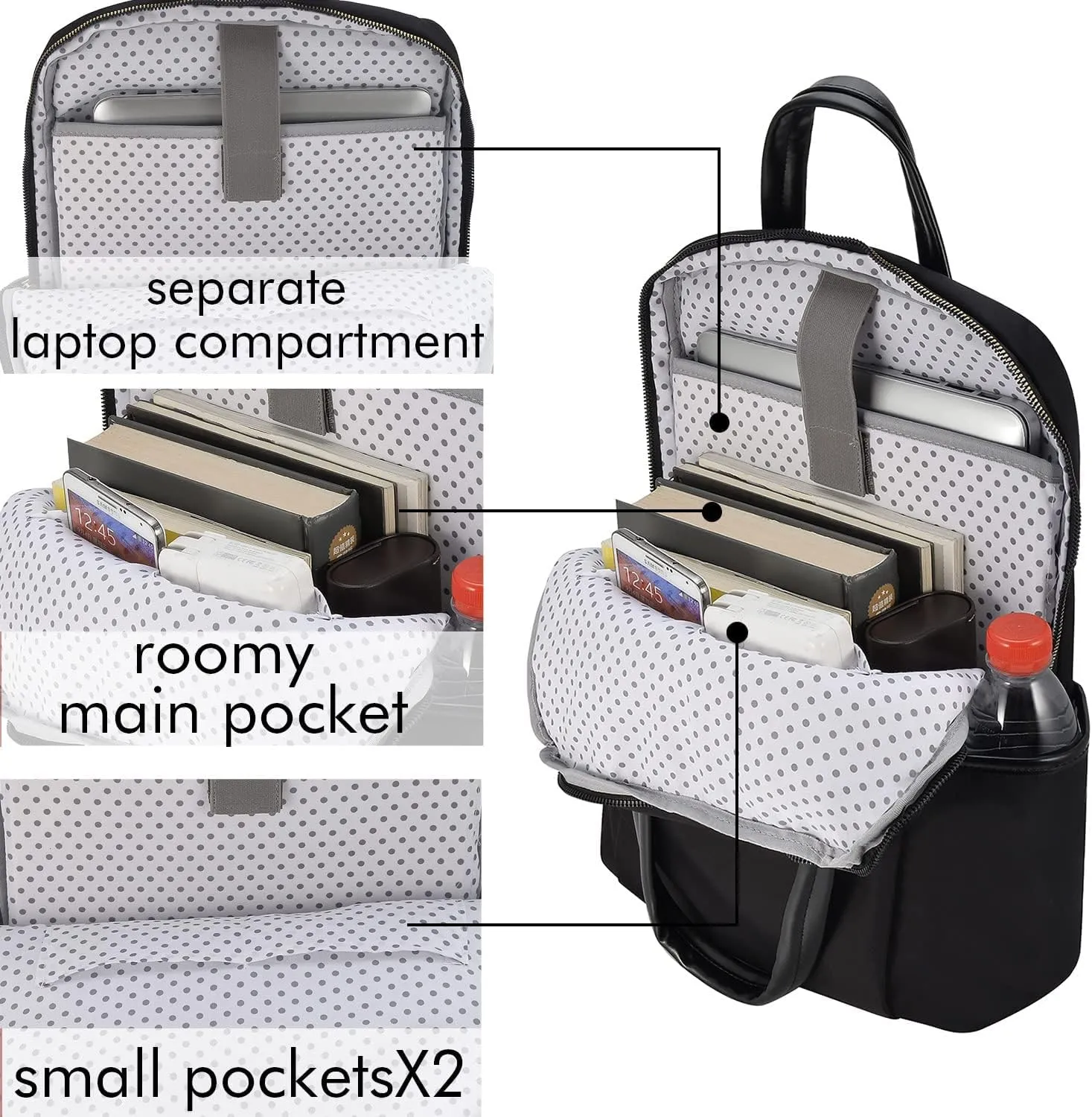 Laptop Backpack for Women Slim Travel - Laptop Bag Computer Case Fit up to 15.6-inch Notebook Lightweight Medium Size Purse for Work Bookbag Water-resistant Business Fashion Stylish Nylon Black