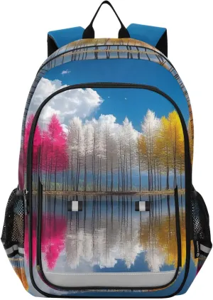 Laptop Backpack Purse Colorful Birch Tree Landscape for Women Men Travel Daypack Casual Shoulder Bag Book Bag Cute Cool Funny Backpack with Compartment & Multiple Pockets