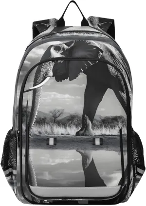 Laptop Backpack Purse Elephant Grassland Black for Women Men Travel Daypack Casual Shoulder Bag Book Bag Cute Cool Funny Backpack with Compartment & Multiple Pockets