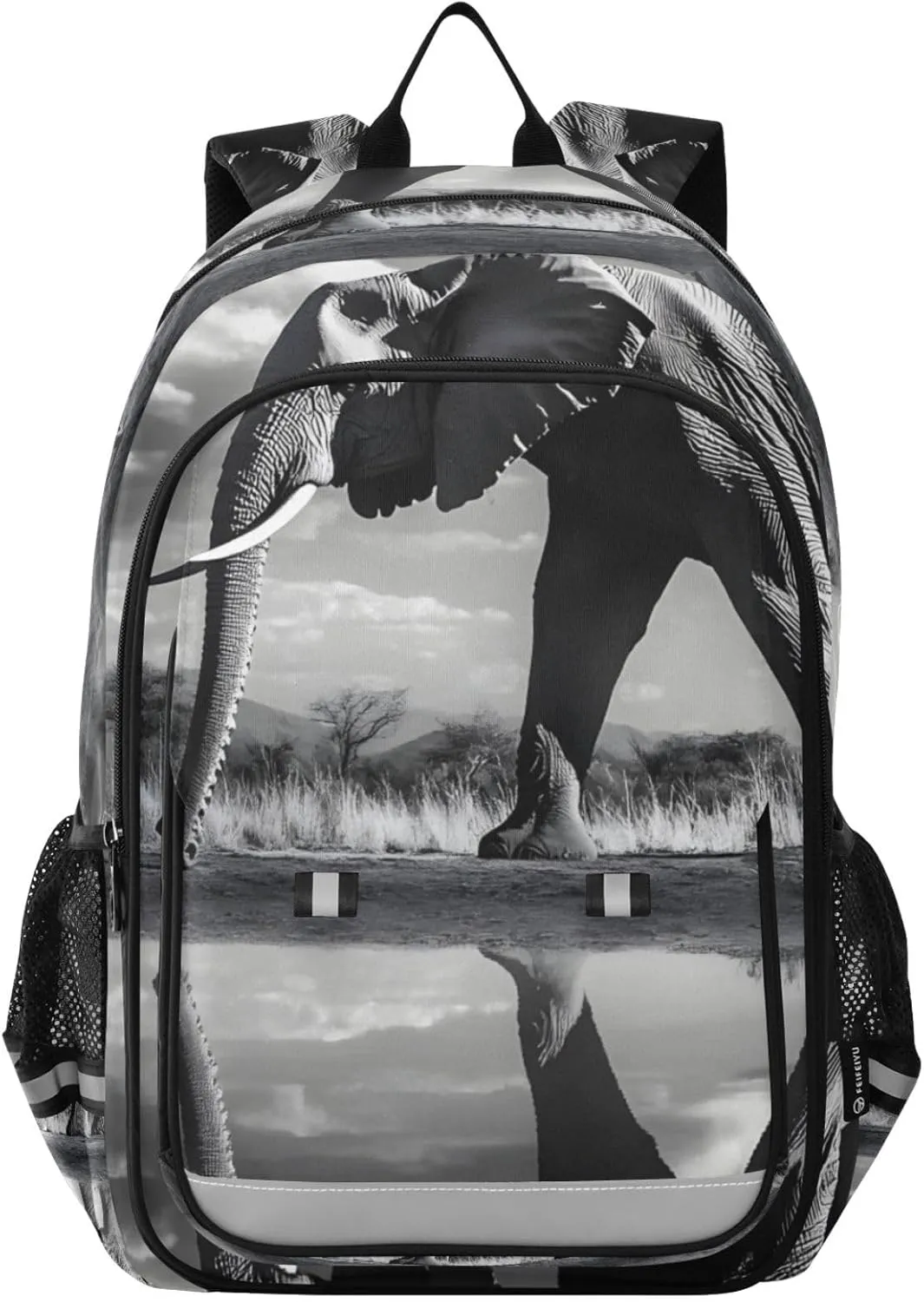 Laptop Backpack Purse Elephant Grassland Black for Women Men Travel Daypack Casual Shoulder Bag Book Bag Cute Cool Funny Backpack with Compartment & Multiple Pockets