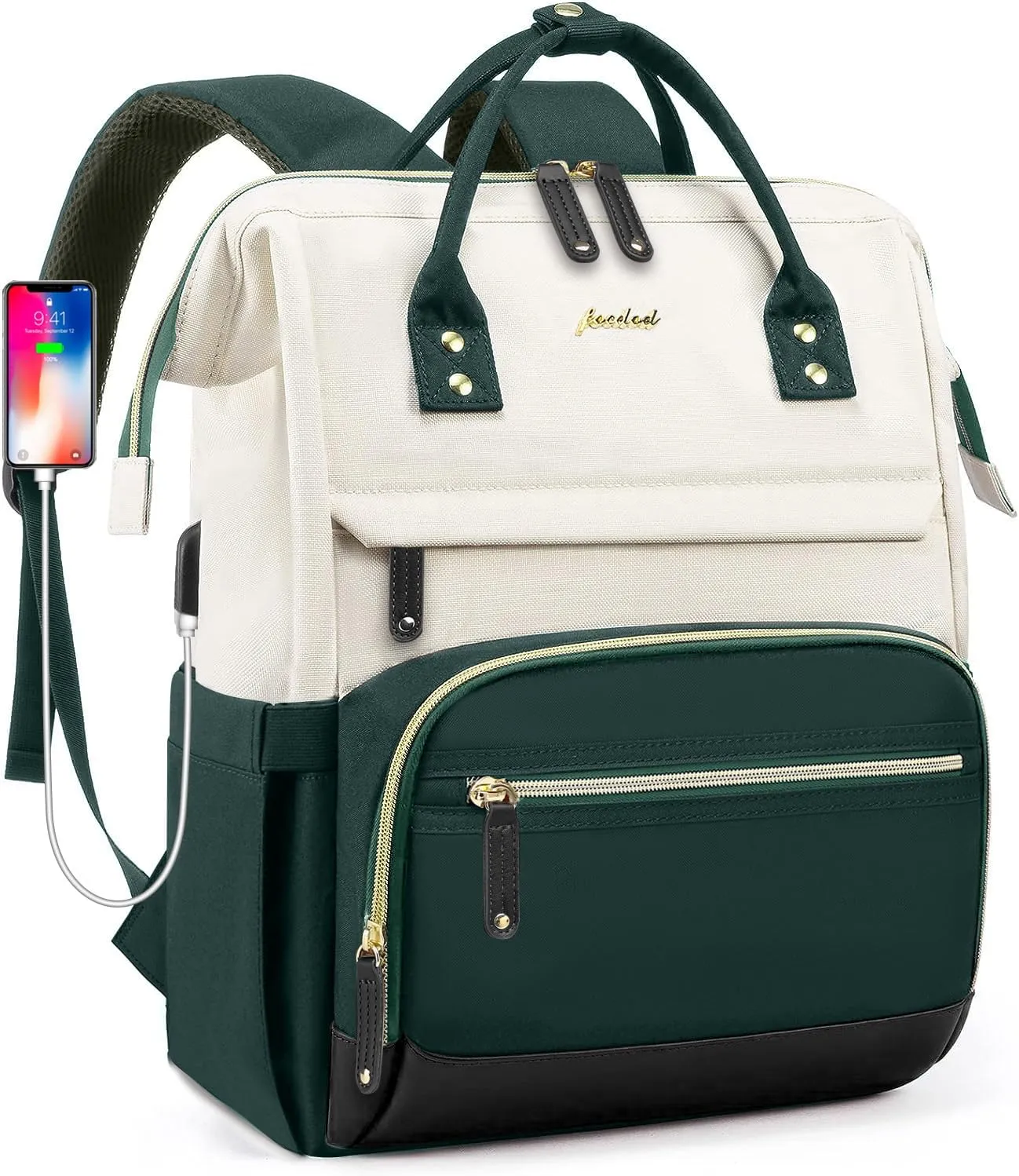 Laptop Backpack Women Work Bag: 15.6 inch Work Bookbag with USB Charging Port Large Travel Backpack Purse for College Nurse Casual Daypack for Teacher Professional Computer Backpack Beige Dark Green