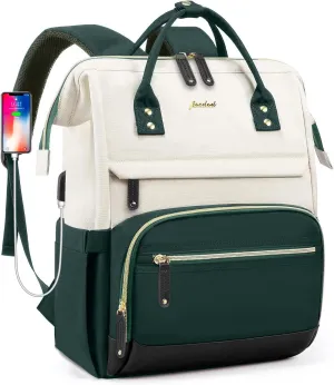 Laptop Backpack Women Work Bag: 15.6 inch Work Bookbag with USB Charging Port Large Travel Backpack Purse for College Nurse Casual Daypack for Teacher Professional Computer Backpack Beige Dark Green