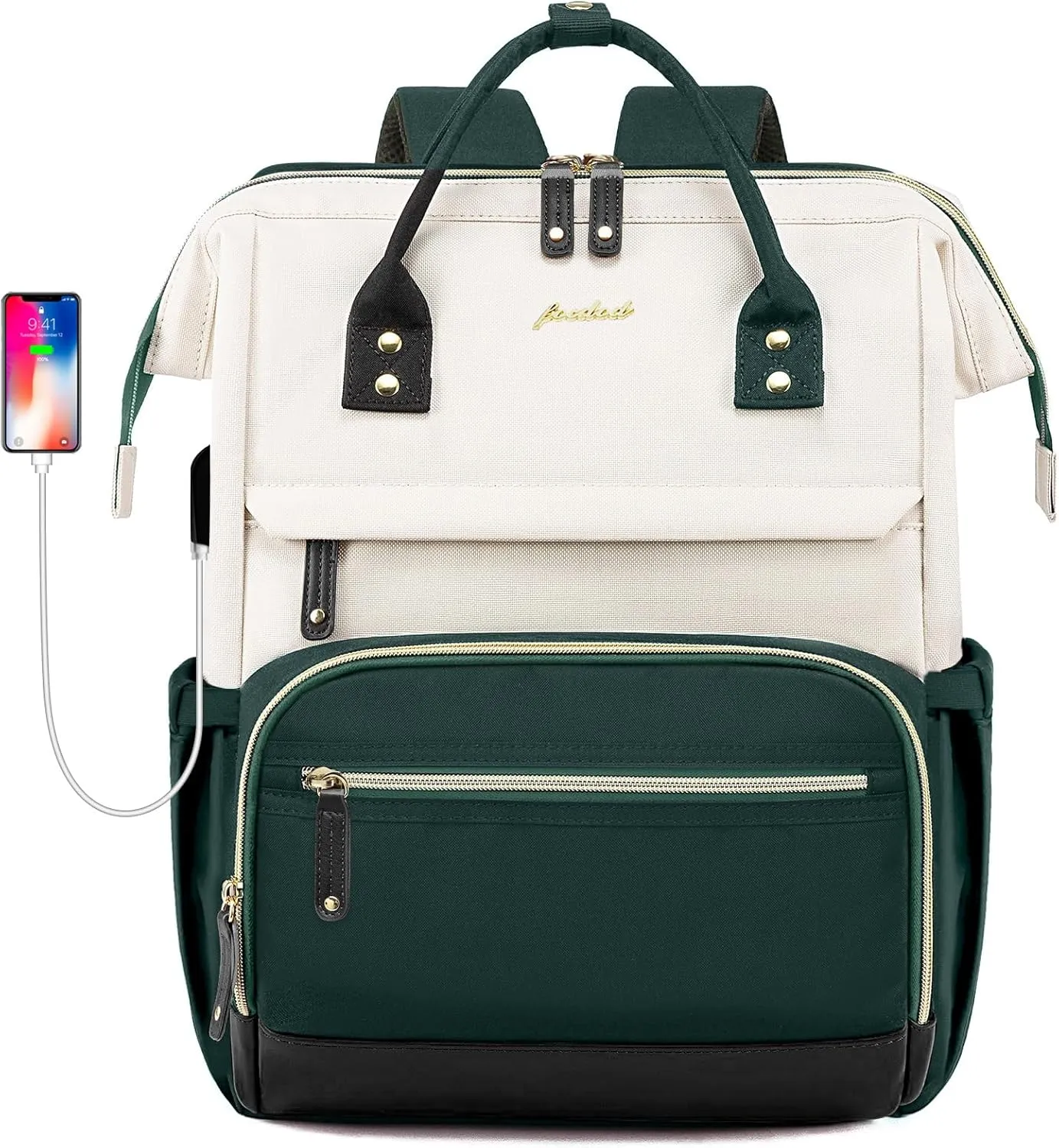 Laptop Backpack Women Work Bag: 15.6 inch Work Bookbag with USB Charging Port Large Travel Backpack Purse for College Nurse Casual Daypack for Teacher Professional Computer Backpack Beige Dark Green
