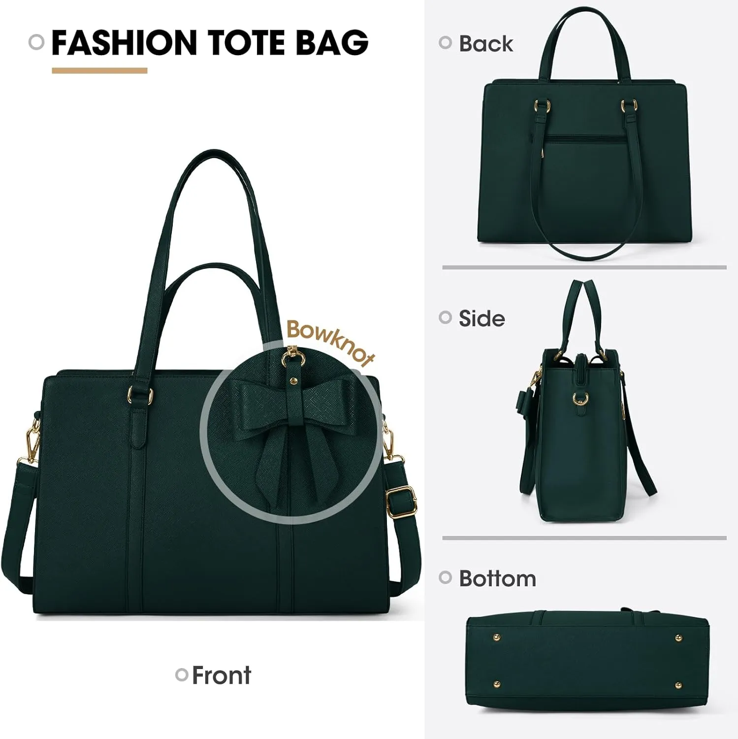 Laptop Bag for Women 15.6 inch Laptop Tote Bag Waterproof Leather Computer Bag Large Lightweight Briefcase Professional Business Work Bag Dark Green