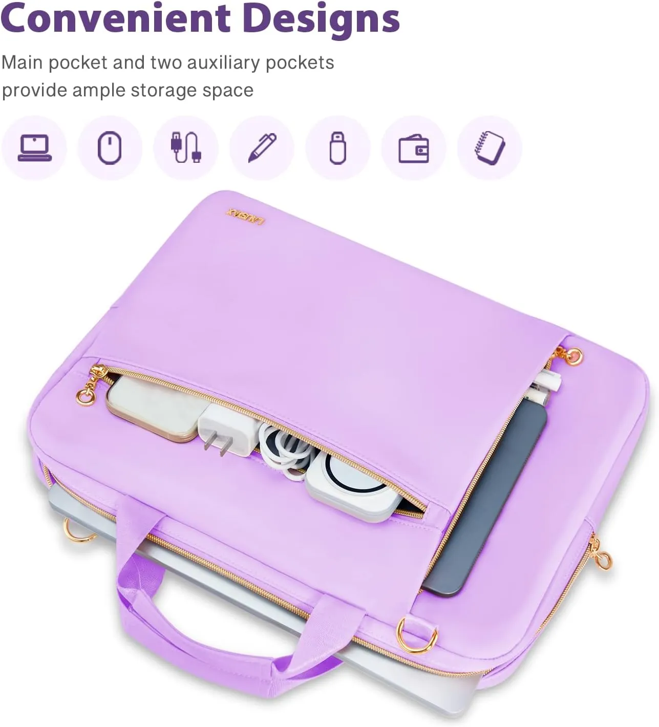 Laptop Case Bag Women Men Computer Sleeve Compatible with MacBook/Dell/HP/Acer/ASUS/LG, Waterproof Shoulder Carrying Briefcase, Purple, 17-17.3 Inch