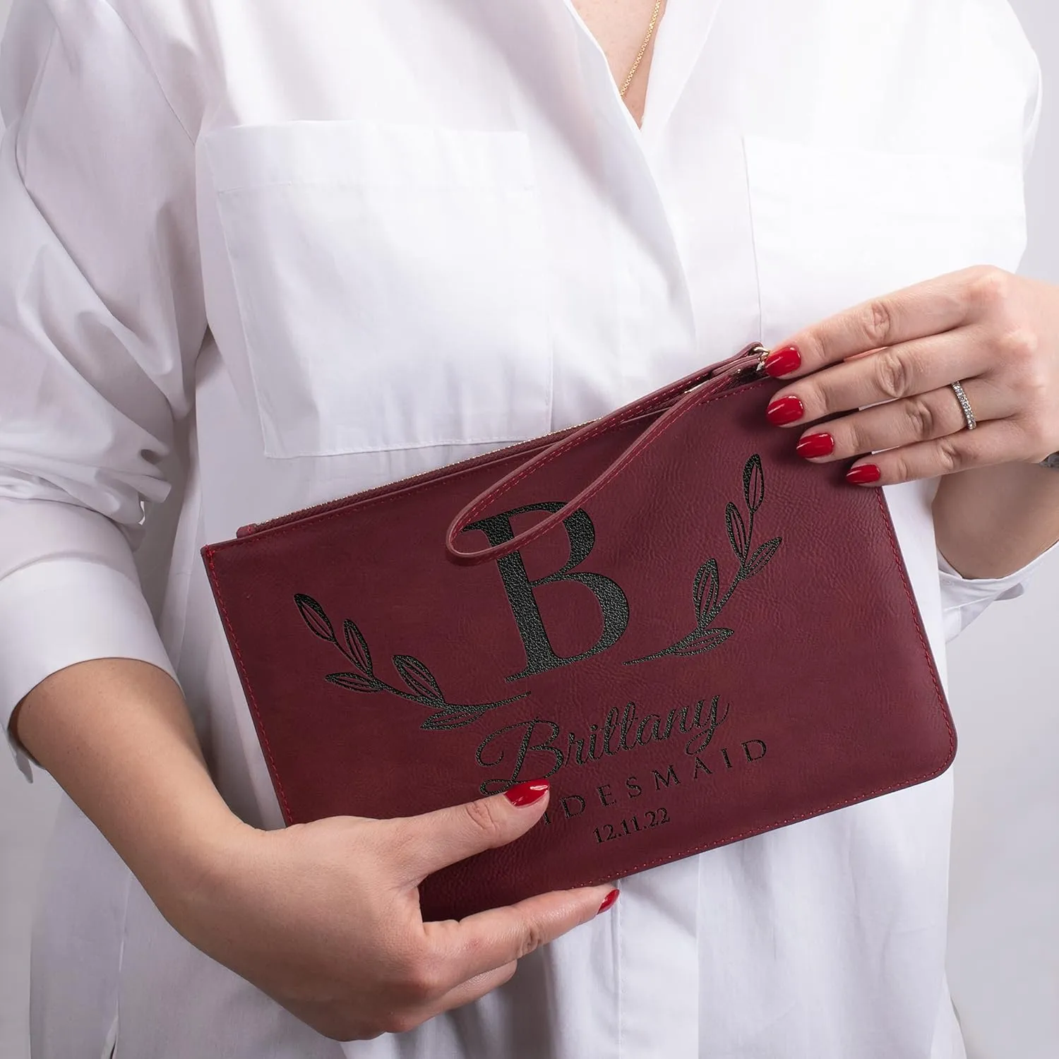 Lara Laser Works Bridesmaid Gifts, Personalized Wristlet Clutch Purse - Personalized Makeup Bag for Bridesmaids D1
