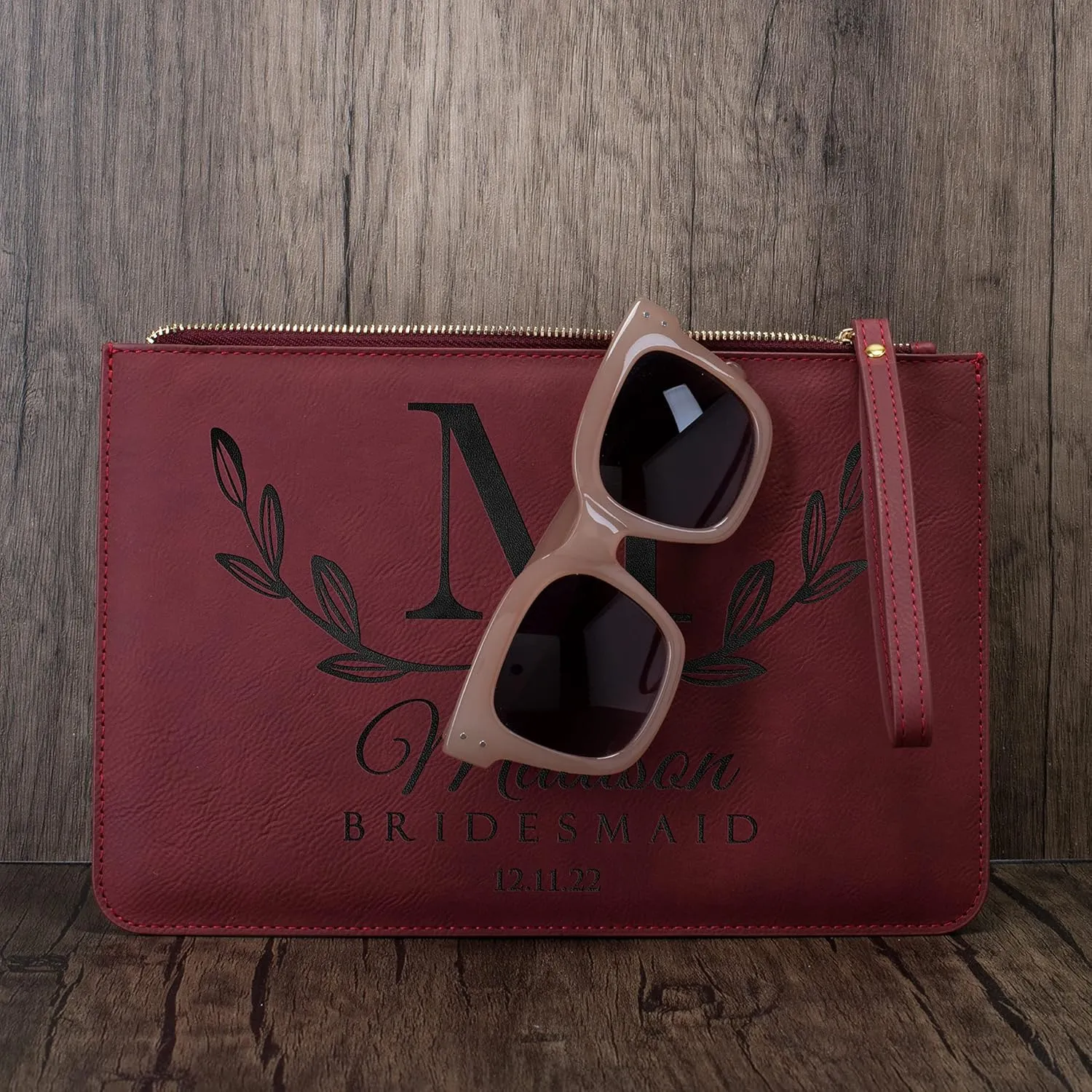 Lara Laser Works Bridesmaid Gifts, Personalized Wristlet Clutch Purse - Personalized Makeup Bag for Bridesmaids D1