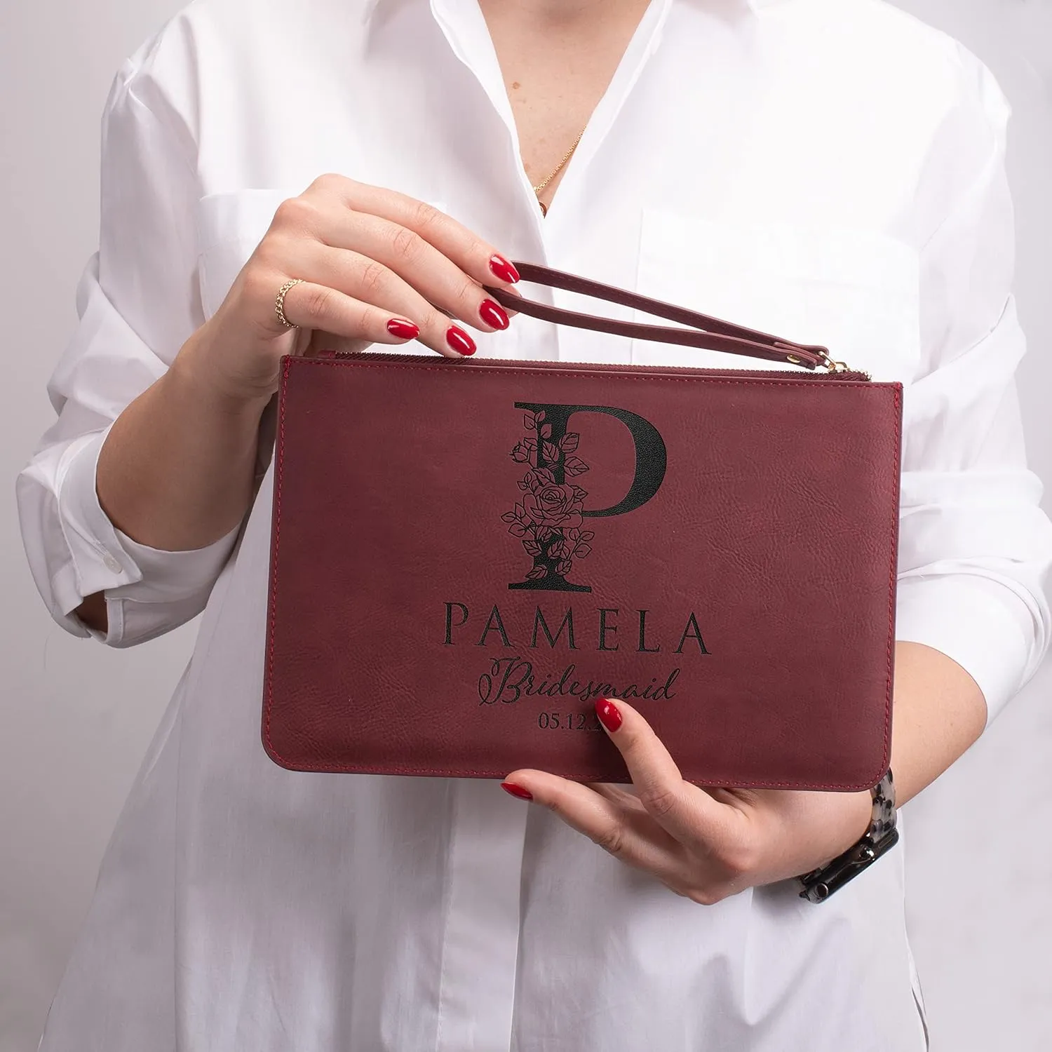 Lara Laser Works Bridesmaid Gifts, Personalized Wristlet Clutch Purse - Personalized Makeup Bag for Bridesmaids D1