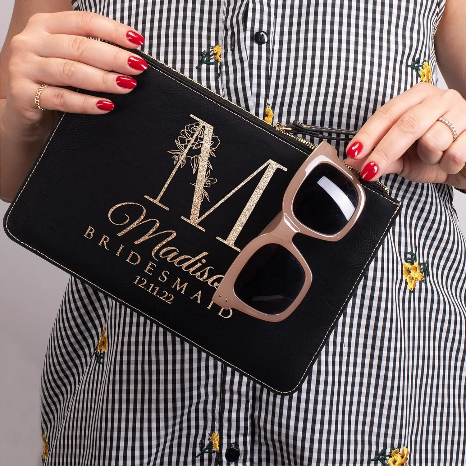 Lara Laser Works Bridesmaid Gifts, Personalized Wristlet Clutch Purse - Personalized Makeup Bag for Bridesmaids D1