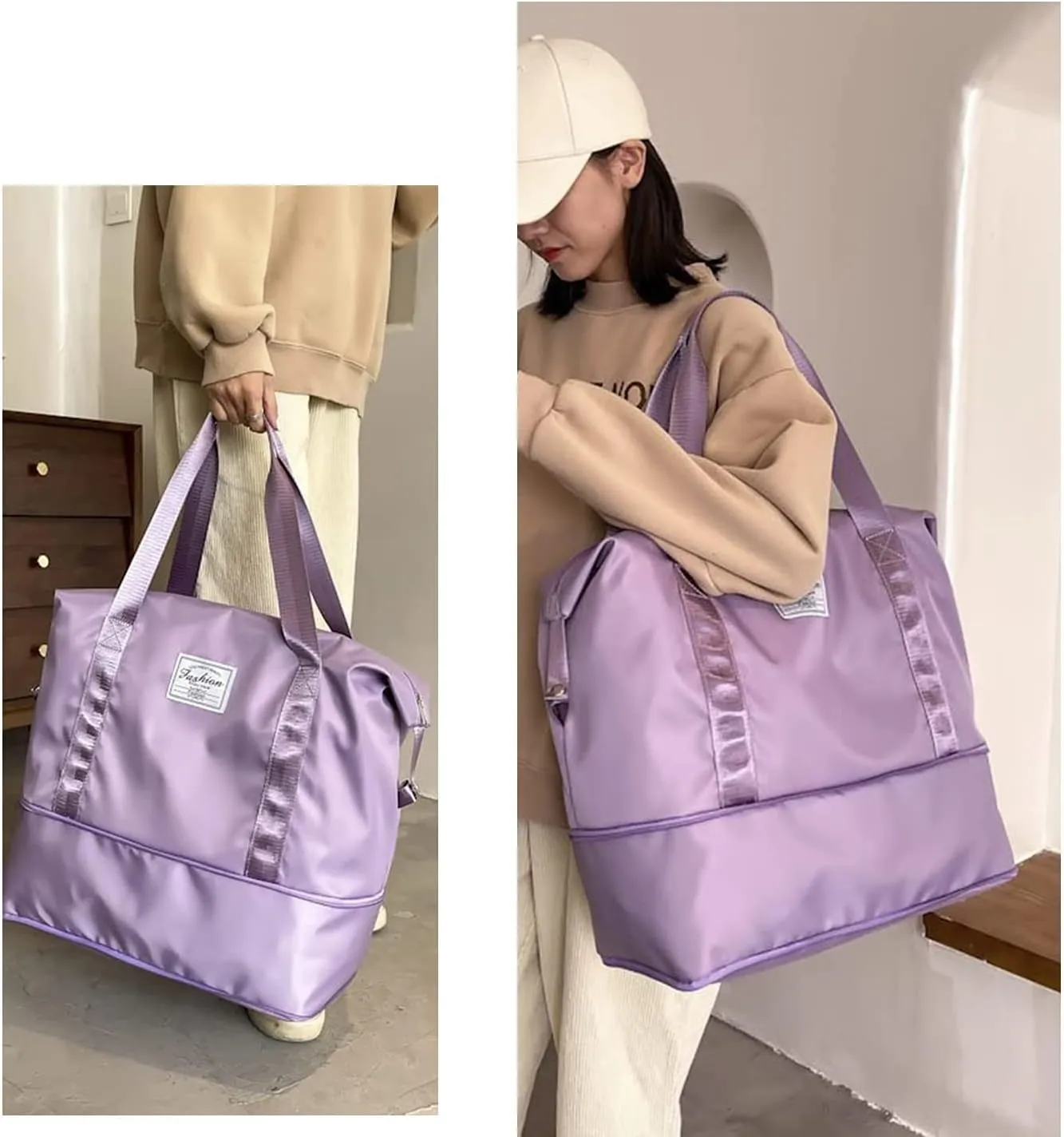 Large Capacity Travel Bag, Expandable Foldable Travel Duffel Bag, Dry and Wet Separation Portable Travel Duffel Bag, Overnight Bag for Women and Man (Purple)