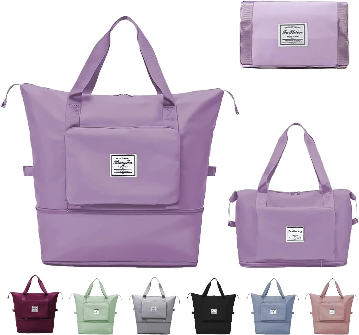 Large Capacity Travel Bag, Expandable Foldable Travel Duffel Bag, Dry and Wet Separation Portable Travel Duffel Bag, Overnight Bag for Women and Man (Purple)